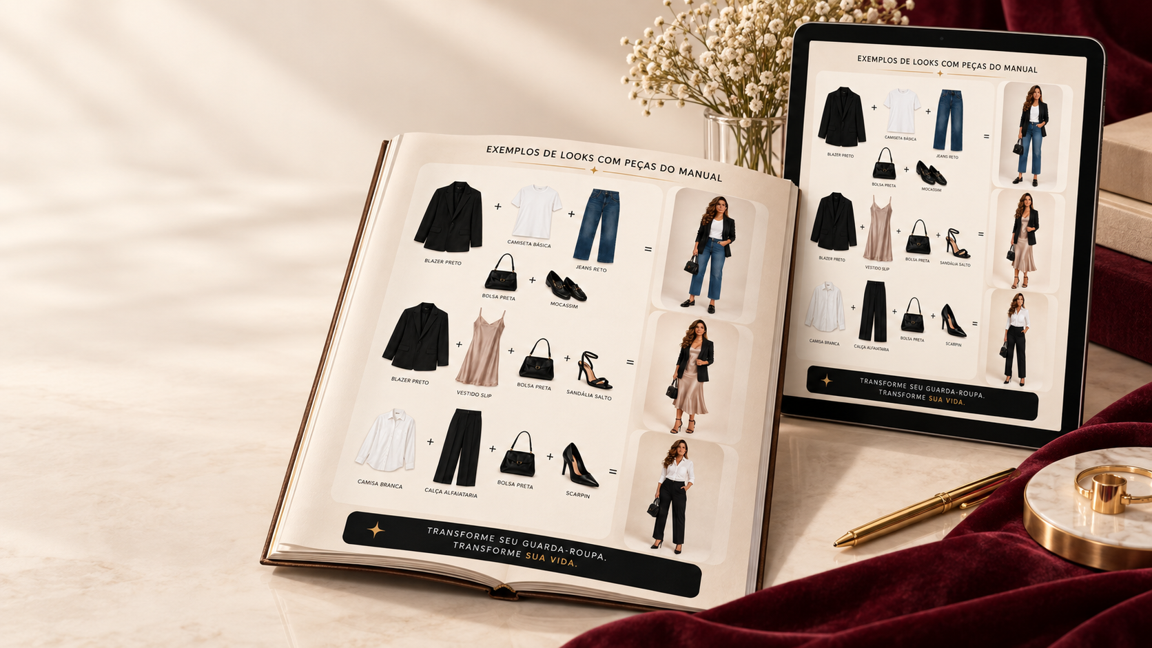 Exemplos de looks montados com as peças do Manual